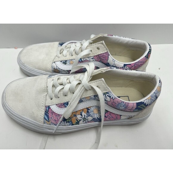 Vans Low Sneakers Tennis Shoes Retro Pink floral white suede top size 7 skater - Picture 12 of 12